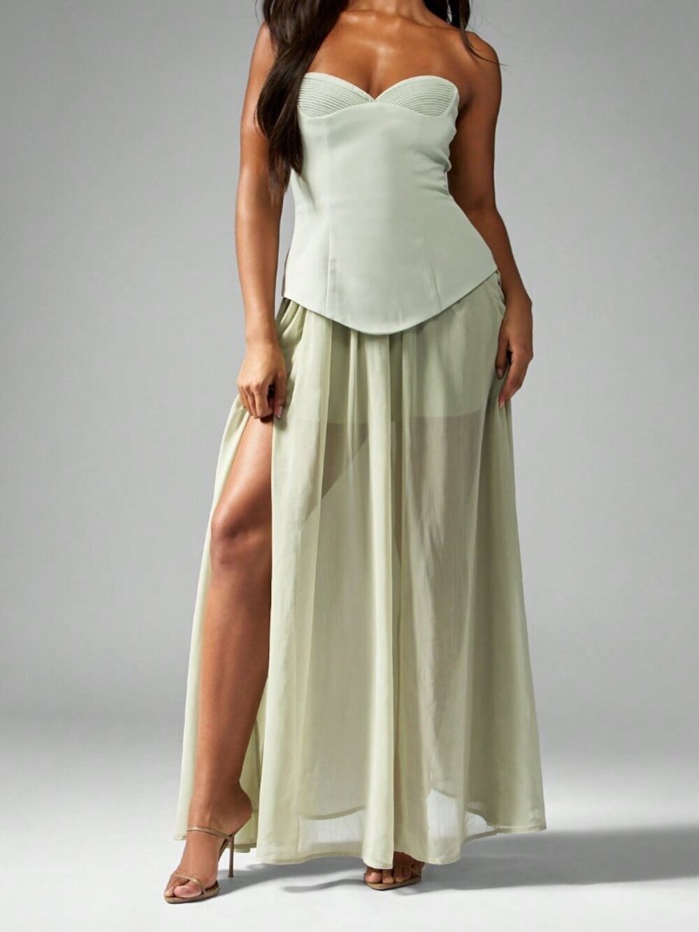 Green Elegant Women's Strapless Sweetheart Neckline Corset-Style Maxi Dress